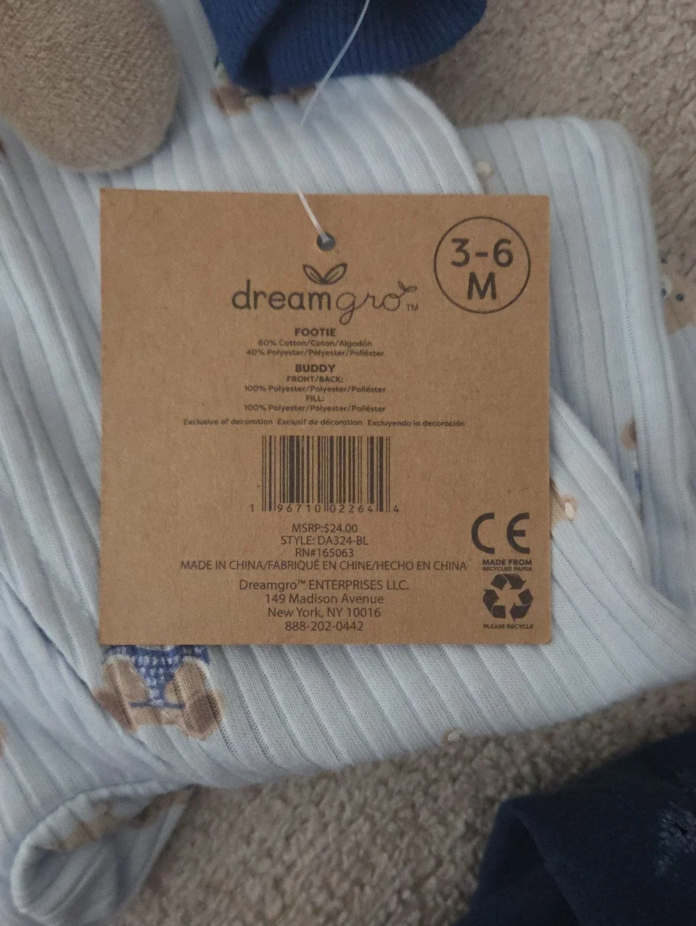 Blue Teddy Print Footed Pajama And Bear Set